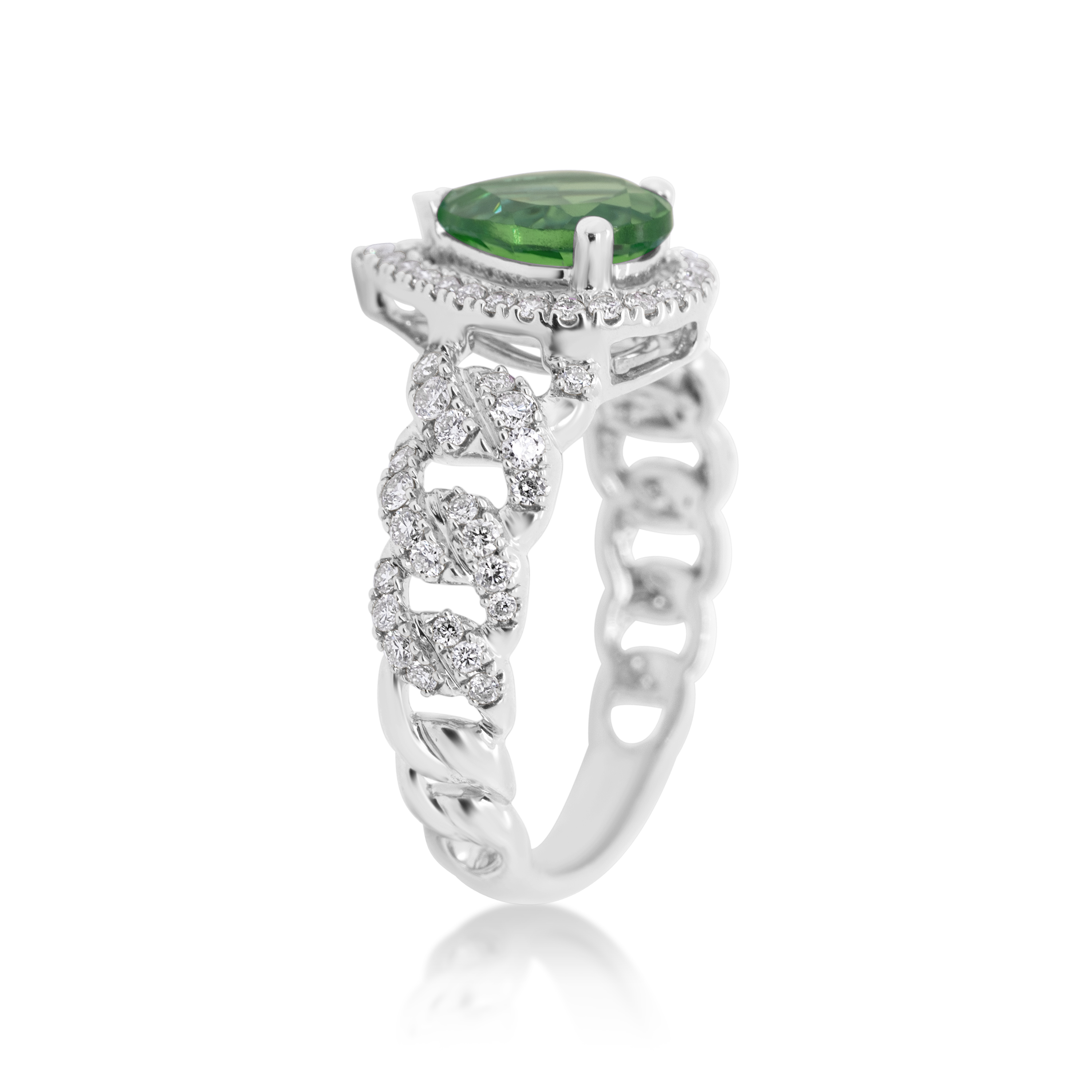Diamond Ring 0.55 ct. 14K White Gold Green Pear Shaped Center Stone
